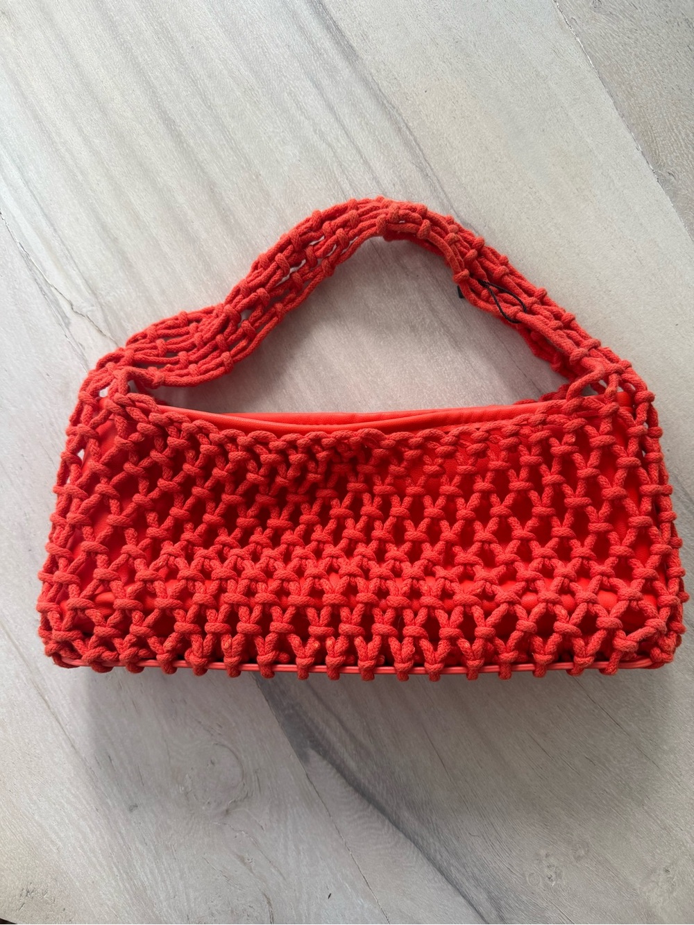 Mango MNG Orange Macramé Knotted Baguette Shoulder Bag NWOT